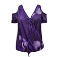 thumbnail image 4 of QLEICOM Women 2023 Summer Tops T-shirt Casual Short Sleeve Lace Up V-Neck Loose Print Tie Dyed Tops Purple XXL, US Size 12, 4 of 4
