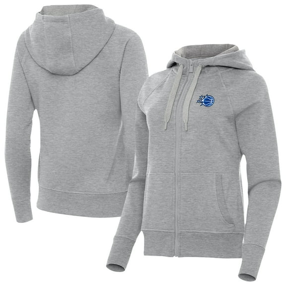 Women's Antigua Heather Gray Orlando Magic New Logo Victory Full-Zip Hooded Sweatshirt