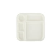 Your Zone 24-Piece Plastic Square Dinnerware Set for Kids, 4 Divided Trays, Plates, Bowls, Cups, Forks and Spoons, Cream/Orange/Green/Blue