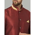 thumbnail image 2 of eloria Men's Trendy Indian Traditional Maroon & Gold-Coloured Silk Blend Solid Sherwani With churidar, 2 of 8