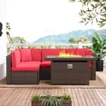 thumbnail image 5 of Aoxun 5 Piece Patio Furniture Set, Outdoor Patio Furniture Sets with Fire Pit, Wicker Patio Furniture, Outdoor Conversation Set with Red Cushions, 5 of 8
