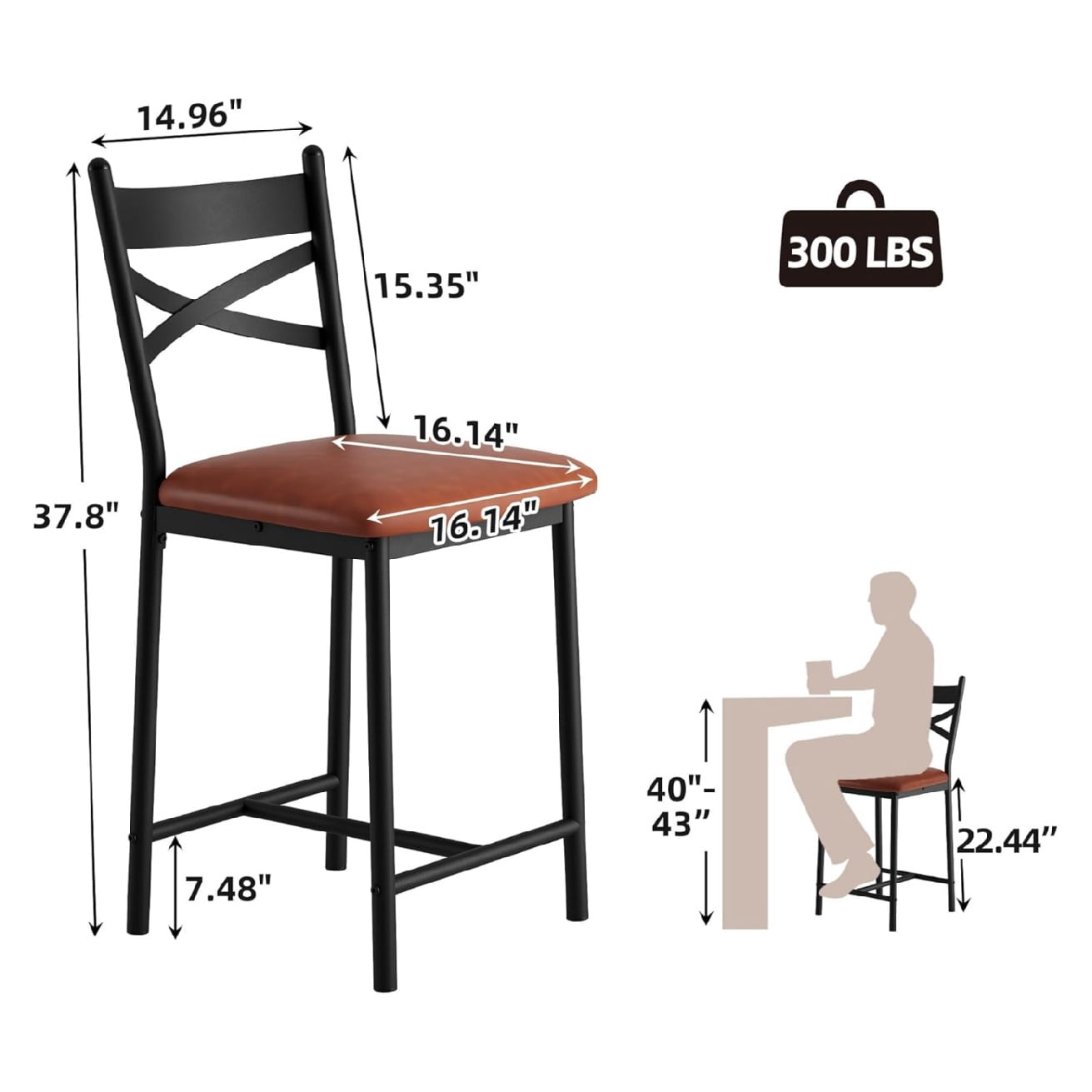 2/4PCS Home Bar Stools, PU Upholstered Bar Chairs, Kitchen Island Chairs With X-Shaped Backrest And Metal Footrest, Black Counter Height Chairs For Dining Room, Coffee Shop