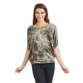 thumbnail image 3 of Made by Johnny Women's Tie Dye Scoop Neck Half Sleeve Batwing Dolman Top M OLIVE, 3 of 6