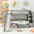 thumbnail image 2 of JERFIT Twin over Twin Bunk Bed with Staircase Storage, Slide, Desk & Shelves, Gray Space-Saving Bedroom Furniture, 2 of 10