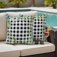 thumbnail image 4 of Eucalyptus Leaves Outdoor Waterproof Pillow Covers, Summer Botanical Black Checked Decorative Square Throw Pillowcase Sofa Cushion Sham for Patio/Couch/Chair, 16"x16" 2 Pack, 4 of 8