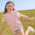 thumbnail image 4 of Zpanxa T-Shirts pour Filles Couleur Unie Bordure Festonnée Manches Courtes Col Rond Coton Haut Décontracté 5 Ans, 4 of 7