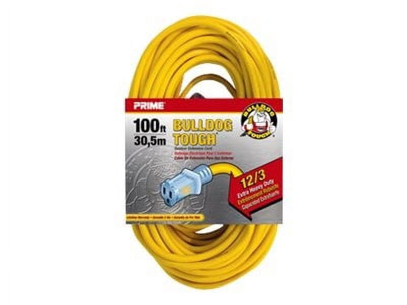 Prime Wire & Cable LT511835 100-Foot 12/3 SJTOW Bulldog Tough Extension Cord with PrimeLight Indicator Light, Yellow