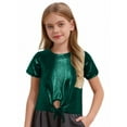 thumbnail image 3 of Haitryli Kids Girls Hip Hop Clothes Sparkly Cheerleading Team Uniform Keyhole Hem Jazz Street Dance Tops Green 10-14, 3 of 5
