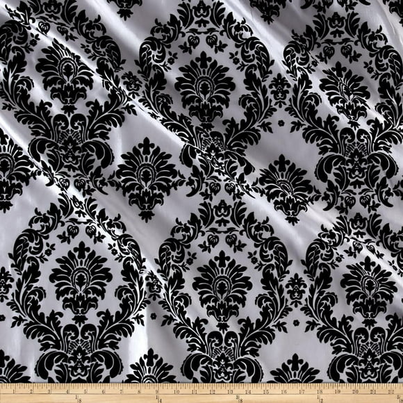 Flocked Damask Taffetta White/Black, The Yard Fabric By