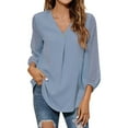 thumbnail image 3 of Shirt Womens Summer Chiffon V Neck Long Sleeve Blouse Casual Loose Work Business Floral Shirts Tunic Tops Shirts For Women, 3 of 9