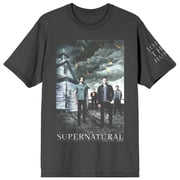 Supernatural Character Art and Logo Men's Charcoal Gray Short Sleeve Crew Neck Tee-Medium