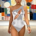 thumbnail image 3 of Avrnliq Silver Metallic One Shoulder Cutout Bodysuit for Women, Sleeveless Fitted Bodycon High Cut Leg, Y2K Clubwear Party Rave Festival Outfit,Size M, 3 of 6
