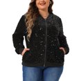 thumbnail image 2 of DARING DIVA Plus Size Sequin Sparkle Long Sleeve Front Zip Bomber Jacket 1X Black, 2 of 6