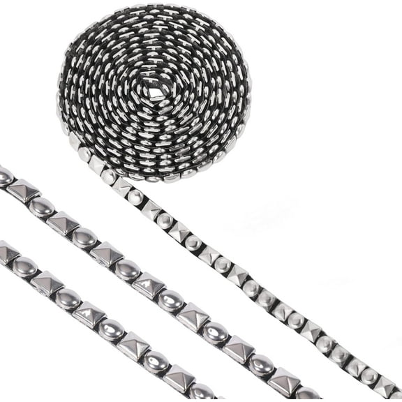 2.5 Yards Hot Fix Pyramid Nailhead Trim 304 Stainless Steel Silver Rivet Studed Cord with Adhesive Back