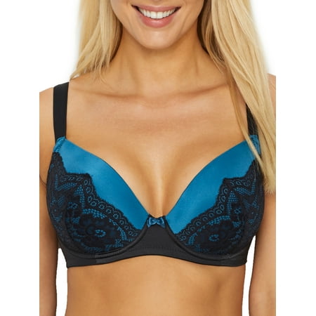 Camio Mio BLACK/TEAL Satin Lace Underwire Balconette Bra  US 34DDD  UK 34E