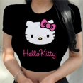 thumbnail image 1 of RWJDXD Chemises Décontractées d'Été pour Femmes Mode Urbaine Manches Courtes Crop Tops Imprimé Chat Hello Kitty Col Rond Ajusté T-Shirts, 1 of 5