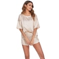 thumbnail image 4 of Ekouaer Satin Pajamas for Women Short Sleeve Silk Pajama Sets Soft Sleepwear Top with Causal Pj Shorts, 4 of 6