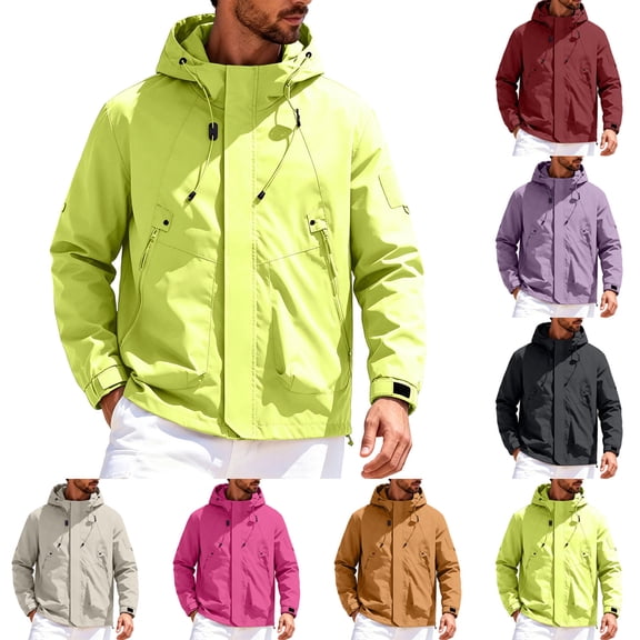 Husipze Rain Jacket Men Lightweight Waterproof Raincoat Zip Up Windbreaker Athletic Coats with Hood Mens Casual Jacket for Outdoor Sports Red XXL