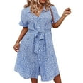 thumbnail image 3 of Robe à Manches Courtes avec Imprimé Floral Boho Décontractée pour Femmes à Bouton vers le Bas, 3 of 7
