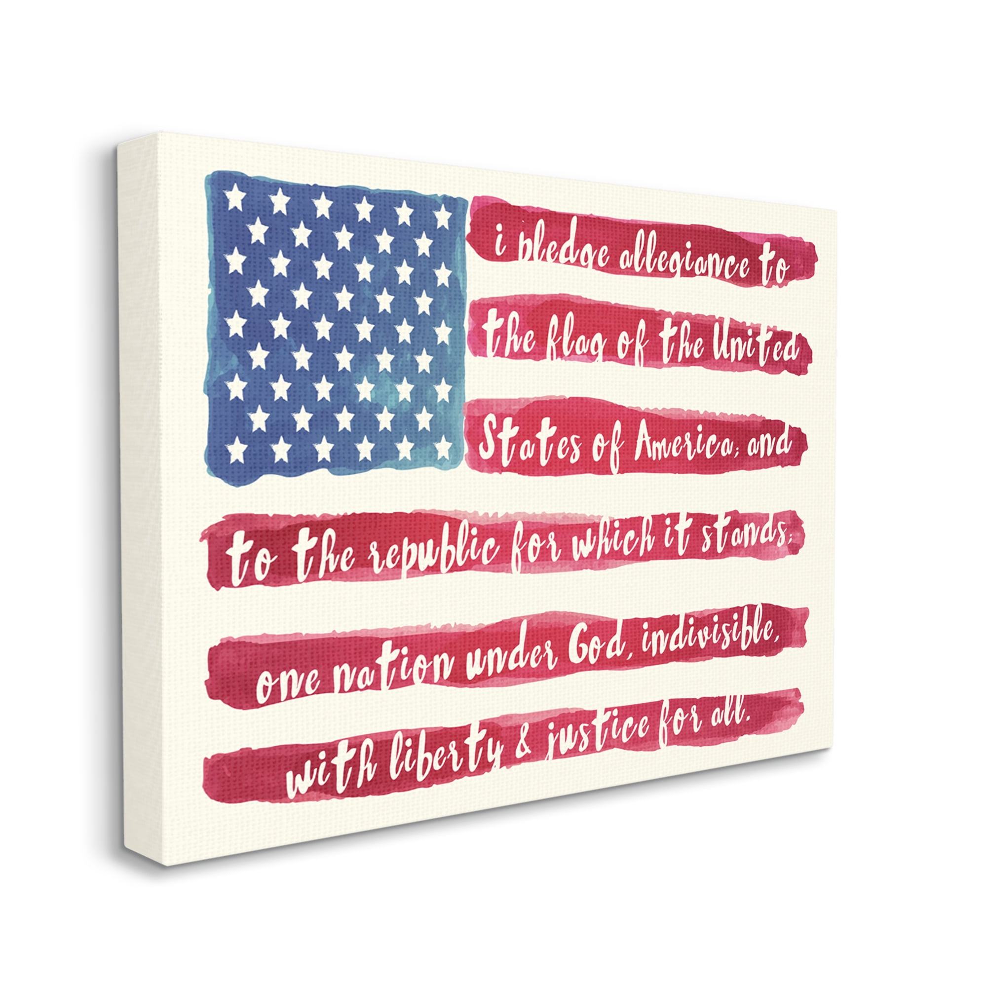 Stupell Industries Pledge of Allegiance American Flag Calligraphy Pattern Graphic Art Gallery Wrapped Canvas Print Wall Art, Design by Mindy Sommers