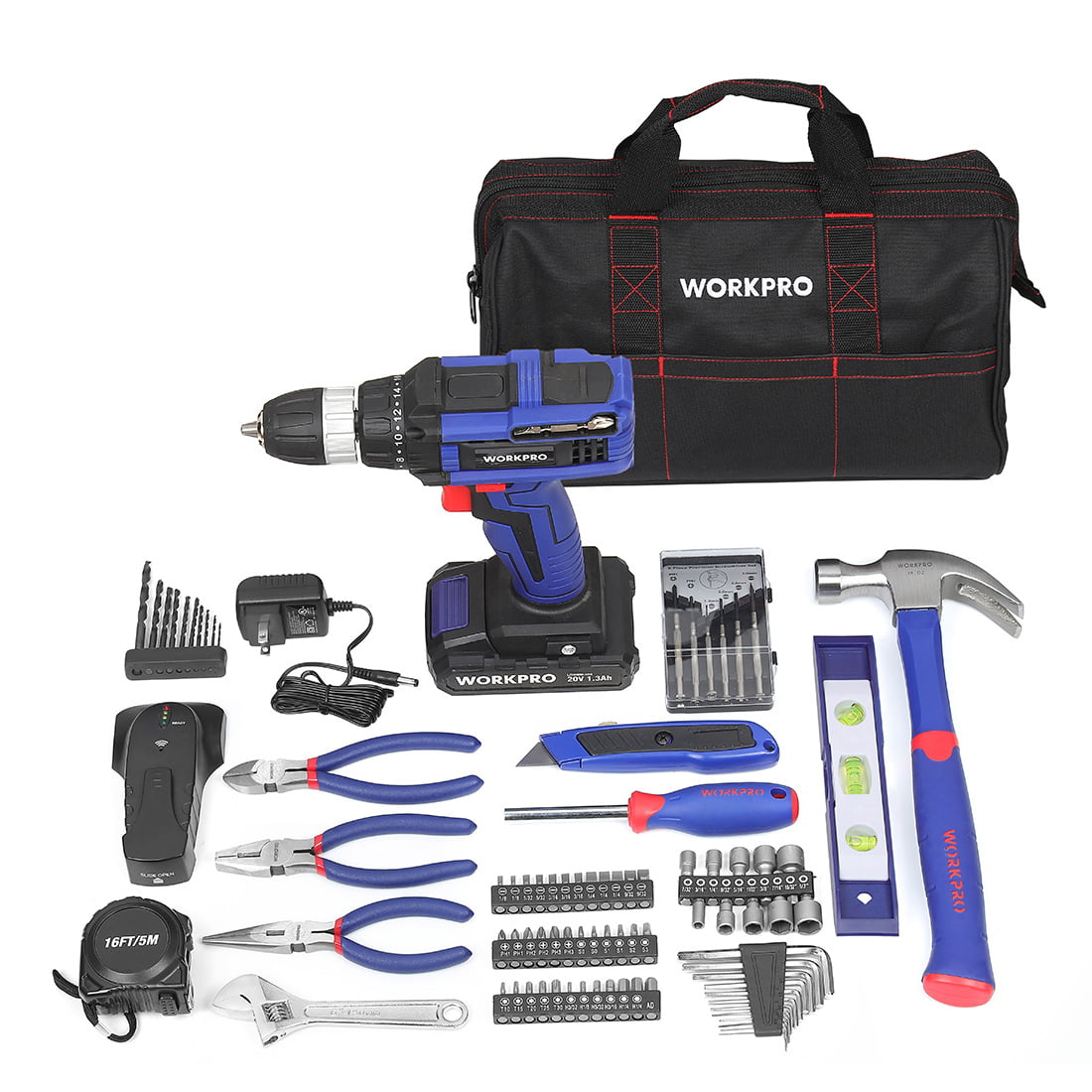 WORKPRO 90-Piece 20-Volt Lithium-Ion Cordless Drill Project Kit 