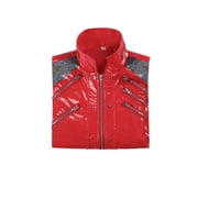 80s Pop Star Costume Red Zipper Jacket Music Note Shirt Pants Halloween Adult Men Outfit Set