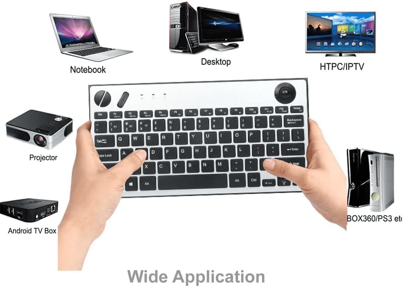 JOMAA 78 Keys Dual Mode Bluetooth Wireless Trackball Keyboard for Windows Mac iOS Android Computer Tablet Desktop