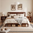thumbnail image 2 of edx Mid Century Solid Wood Platform Bed with Headboard, King Size Bed Frame with Wood Slat Support, No Box Spring Needed, Walnut Finish, 2 of 8