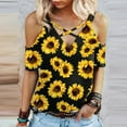 thumbnail image 2 of AMERTEER Femmes Aguichant Col en V Couleur Imprimé 3D Manches Courtes Pli Décontracté Blouse Hauts T-shirt pour Femmes, 2 of 6