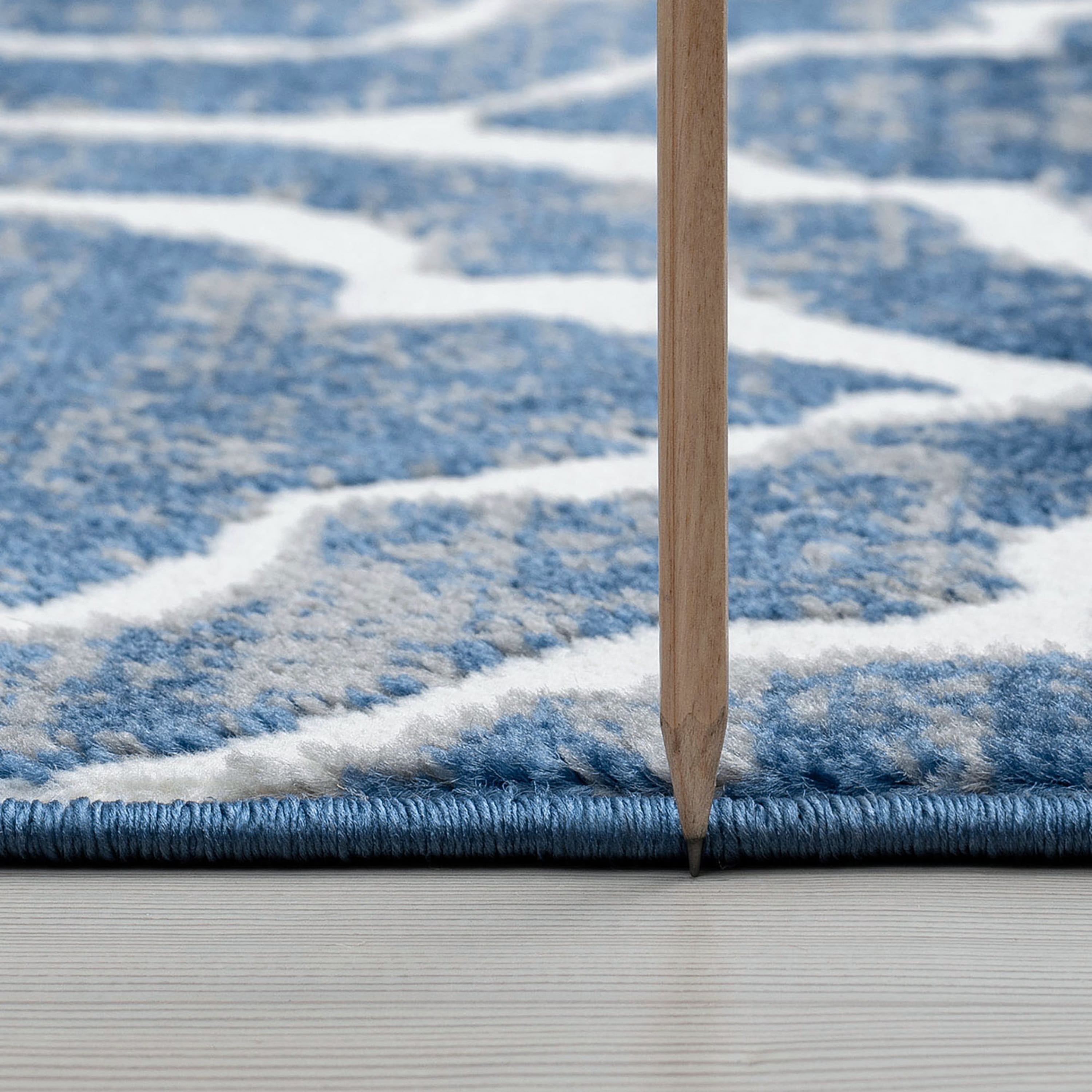 Transitional 8x10 Area Rug (7'11'' x 10'3'') Geometric Blue, White Living Room Easy to Clean