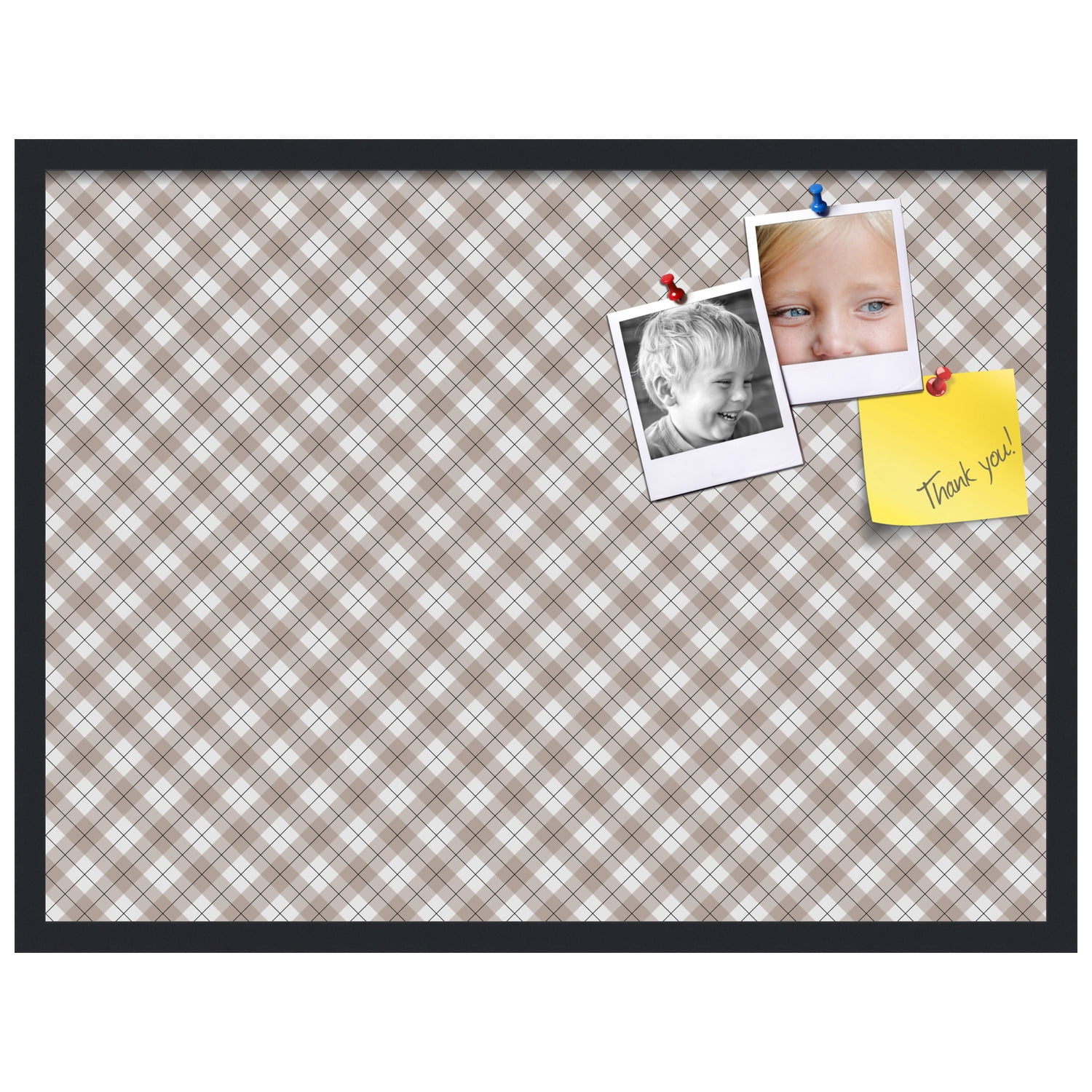 PinPix ArtToFrames 30x22 Custom Cork Bulletin Board Argyle Beige   Poster Board Has a Fabric Style Canvas Finish, Framed in Satin Black (PinPix-637)