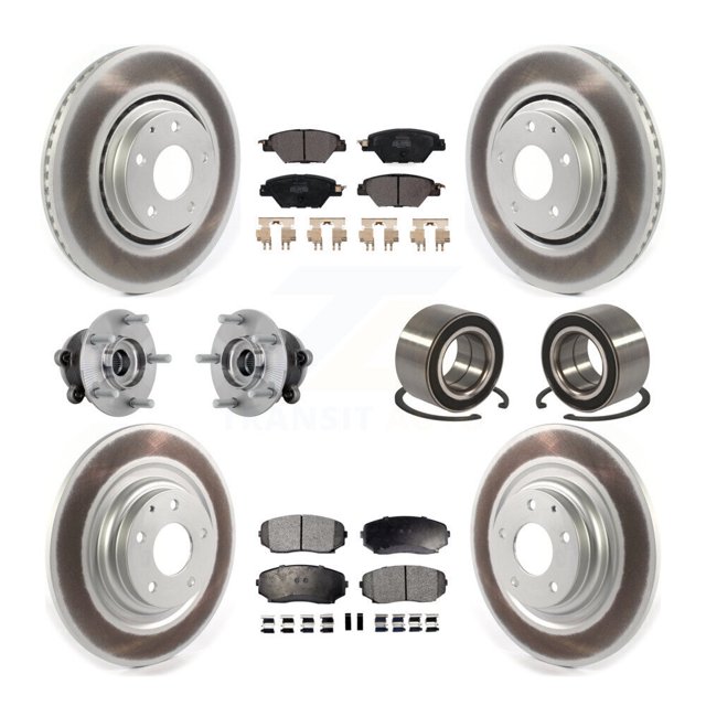 Transit Auto Front Rear Wheel Hub Bearings Assembly Coated Disc Brake Rotors and Semi-Metallic Pads Kit (10Pc) for Car 2016-2018 Mazda CX-9 AWD - Left Right Side (Driver Passenger) KBB-132413
