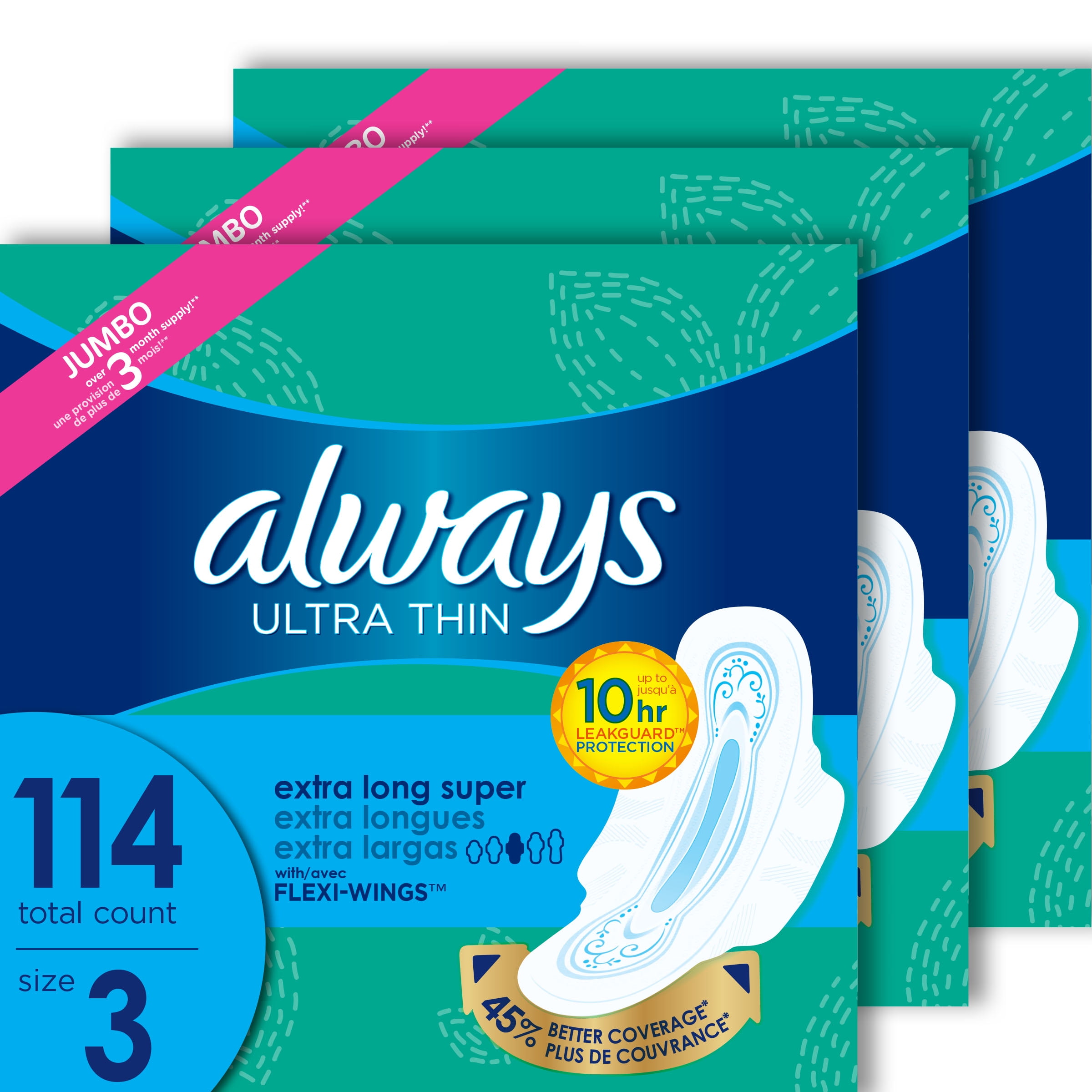 Always Ultra Thin, Extra Long Super Pads with Wings, Unscented, 114 Ct