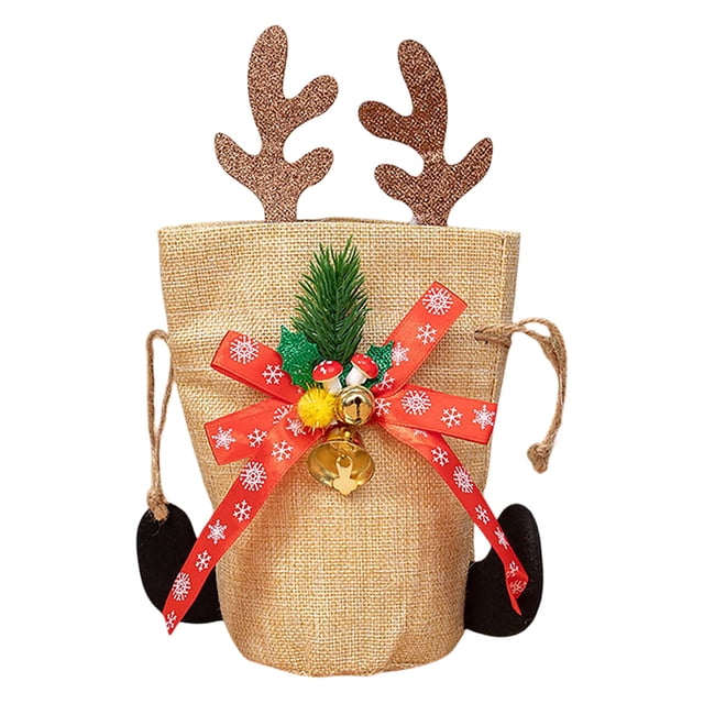 Sac de Poupée de Noël Sac de Veille de Noël Tissu Non Tissé Mini Taille Fermeture à Cordon Réutilisable Durable Designs Mignons Polyvalent pour Rangement de Jouets de Fête d'Enfants