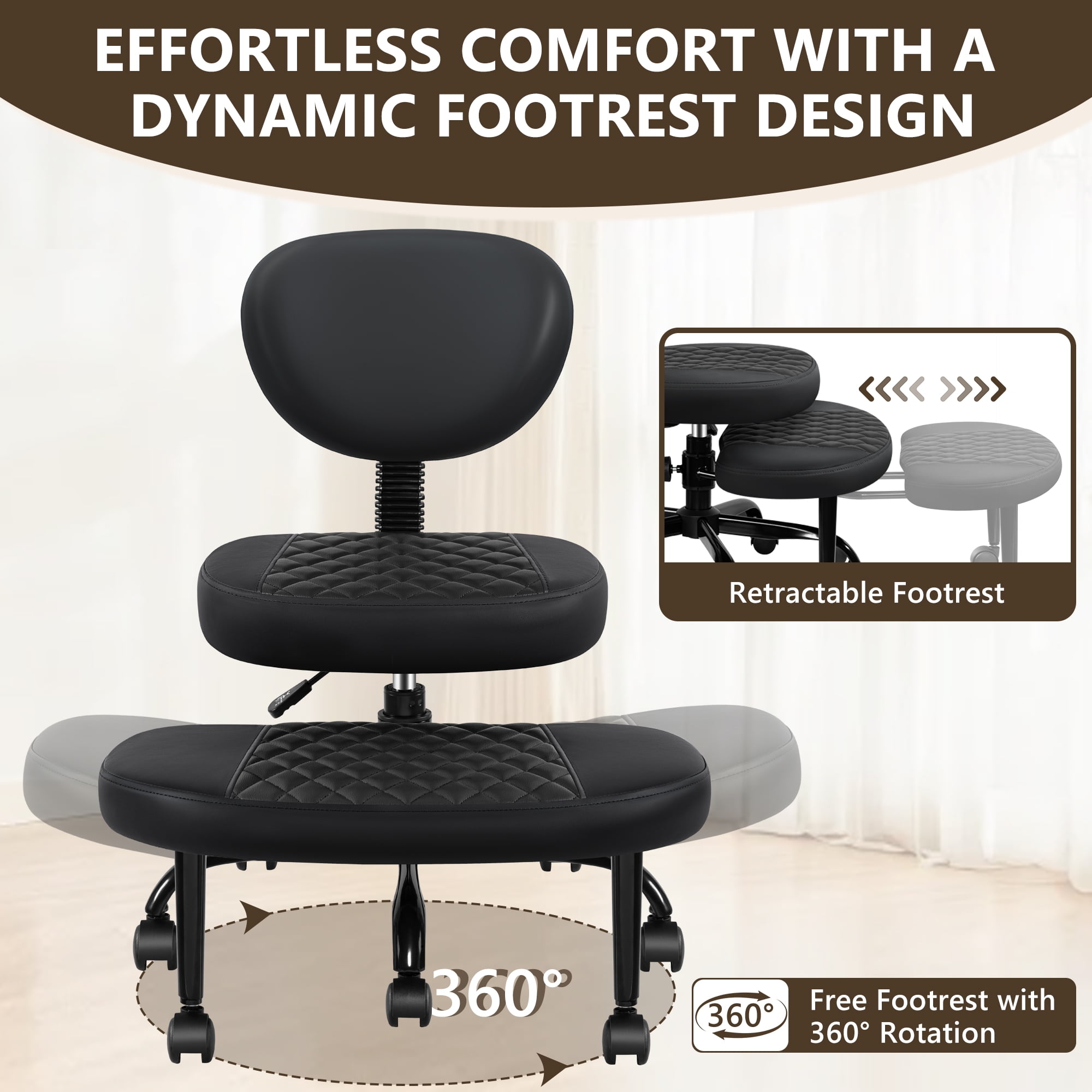 COOLHUT Cross Legged Office Chair, Meditation Chair with Lumbar Support, ADHD Desk Chair for Adults, Adjustable Height Yoga Office Chair, Kneeling Chair for Home Office, Black