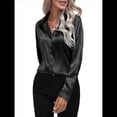 thumbnail image 2 of Blusas de Satén para Mujer, Informales, de Larga, con Botones, Elegantes, para Trabajo y Negocios Negro XL, 2 of 9
