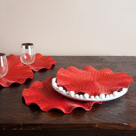 UPC 789323232922 product image for Saro Ruffled Red Placemats (Set of 4) | upcitemdb.com