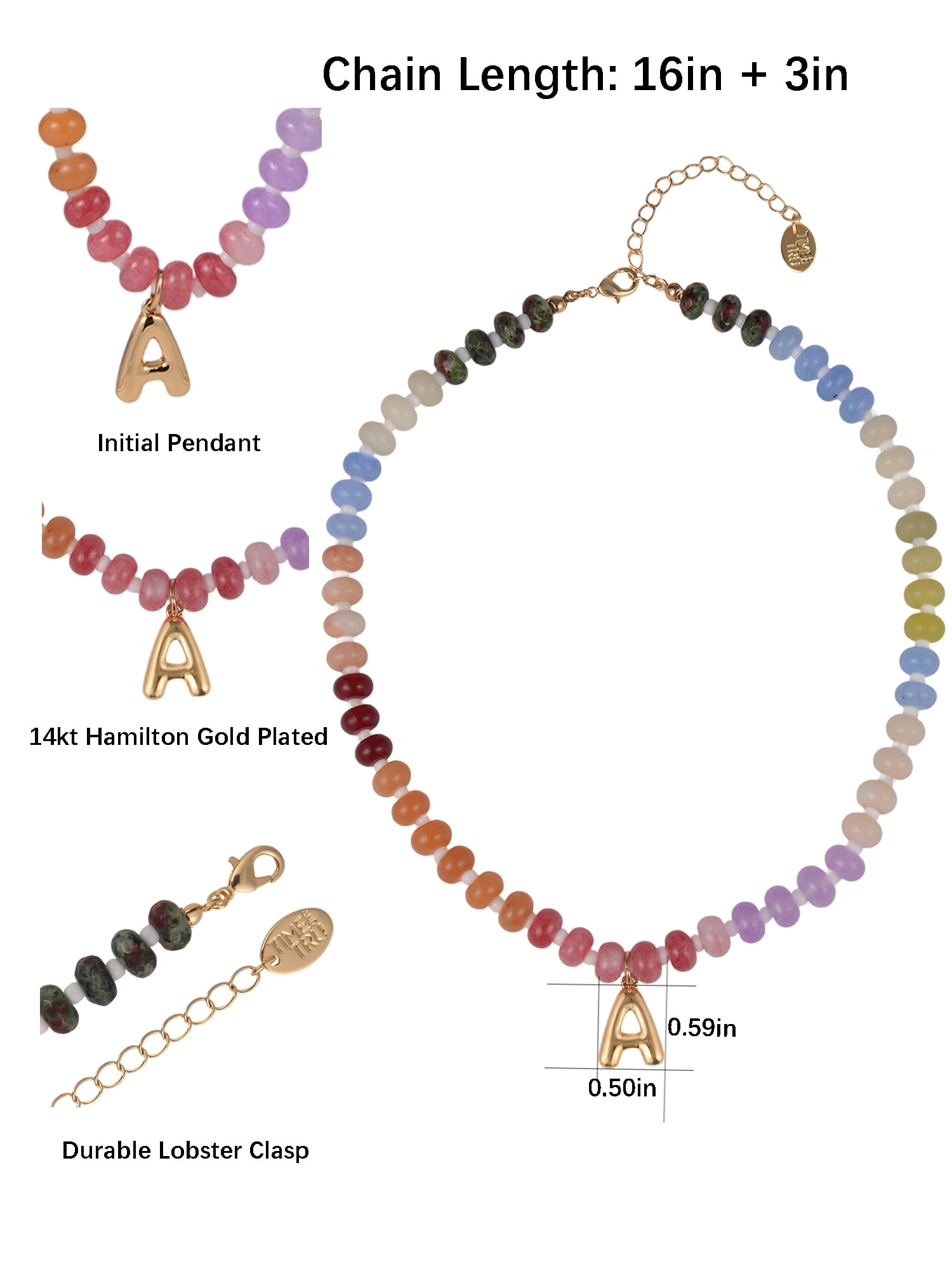 Time and Tru Goldtone Multicolored Bead Initial "A" Necklace