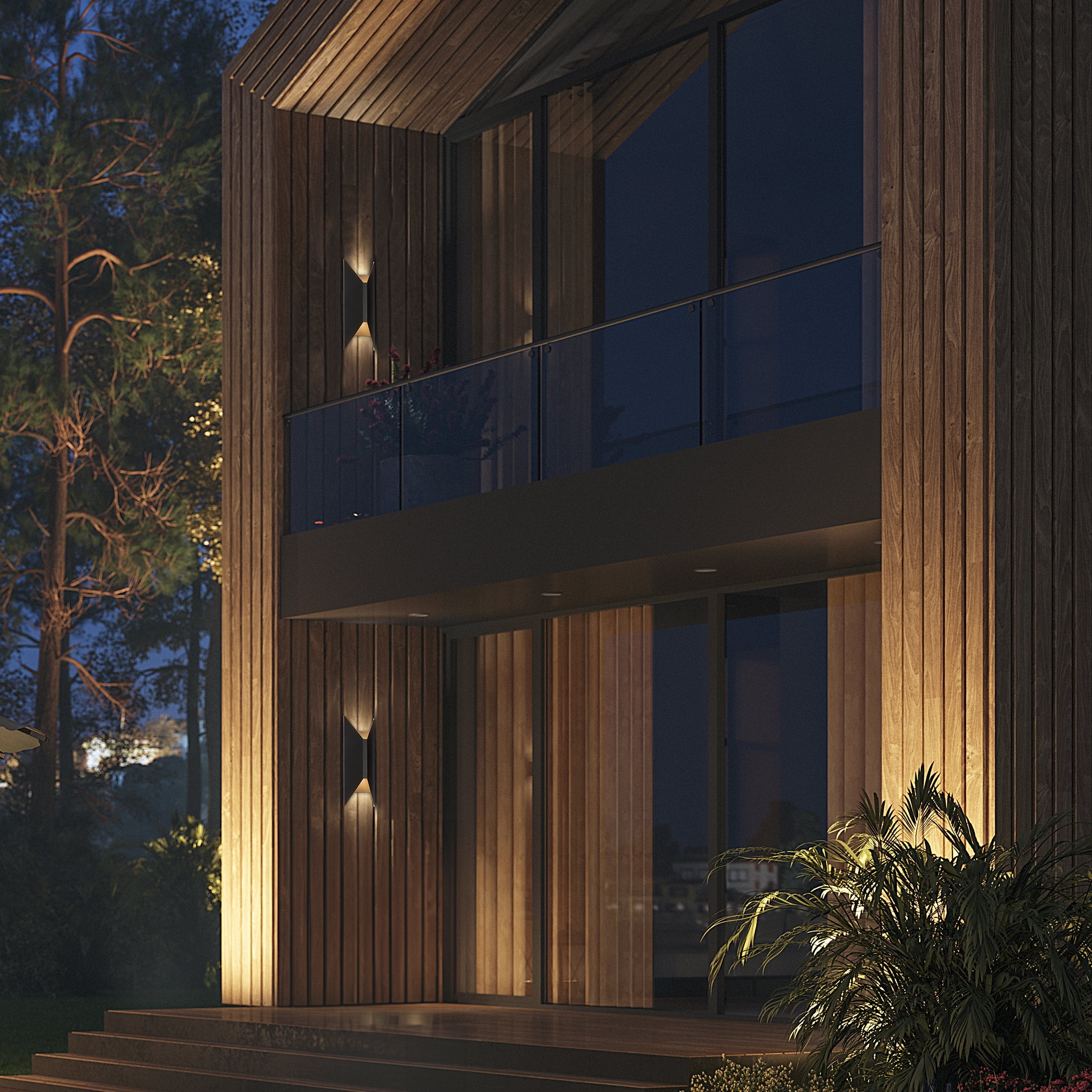 Maxxima Black Outdoor LED Wall Wash, Up and Down, Hardwired, Sconce, Modern Porch Light, 1000 Lumens, 5 CCT 2700K-5000K