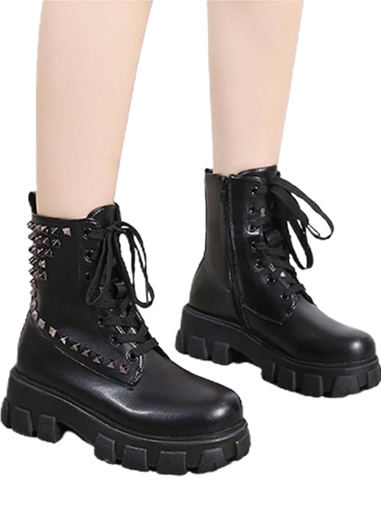 Ladies Lace Up Ankle Boots Women Chunky Platform combat Goth Size 3 Eu 36