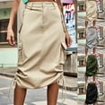 thumbnail image 6 of Women Cargo Skirt Mid Length Denim Skirt Side Drawstring Casual Skirt Baggy with Pockets Vintage High Waist Midi Skirts Streetwear Army Green,XXL, 6 of 6