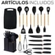 thumbnail image 3 of Juego 19 Utensilios de Cocina de Silicona Antiadherentes Resistentes al Calor con Espátula, Tabla de Cocina, Cuchillos, Cucharones, Pinzas, Batidor y Bote Organizador Ideal para Regalo (Negro), 3 of 6