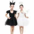 thumbnail image 2 of Disfraz de ángel caído negro oscuro y ángel guardián blanco para niñas, disfraz de tutú elegante para fiesta de Halloween y Navidad con alas, 2 of 5