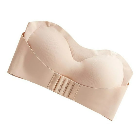 KONTONTY Khaki Push Up Bandeau Bra for Women's Durable Nylon Strapless Design Ideal for Yoga and Special Occasions Size 34B