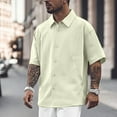 thumbnail image 2 of MIXUE Mens Casual Button Down Shirts Solid Color Lapel Summer Short Sleeve Shirt Tops Outwear,Yellow,XXL, 2 of 5