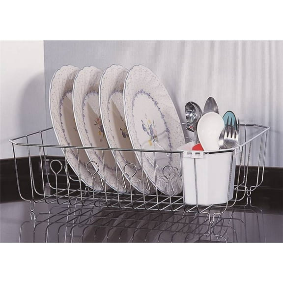 Simple Spaces Dish Drainer with Cutlery Basket, 20 lb Capacity, 18 in L, 13-1/2 in W, 5-1/2 in H, Steel