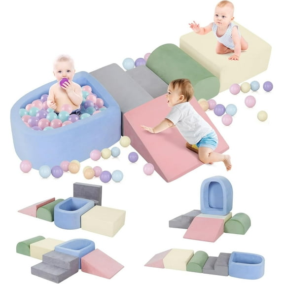 Indoor Foam Climbing Blocks for Toddler, Kid Baby Climbing Toys Blocks with Ball Pit for Baby, Soft Play Set Playground (Balls not Included)