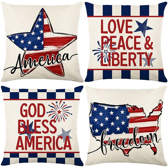 SLYNSHome 1Pcs 4th of July Pillow Covers 18x18 inch,Independence Day Patriotic Red White Blue Throw Pillow Case Memorial Day Decorative Cushion Case for Couch Sofa Home