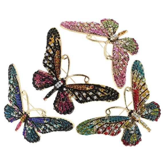 AURARMLET Vintage Rhinestone Butterfly Brooch Set, Assorted Colors Alloy Pins for Women, 4 Pieces Decorative Accessories