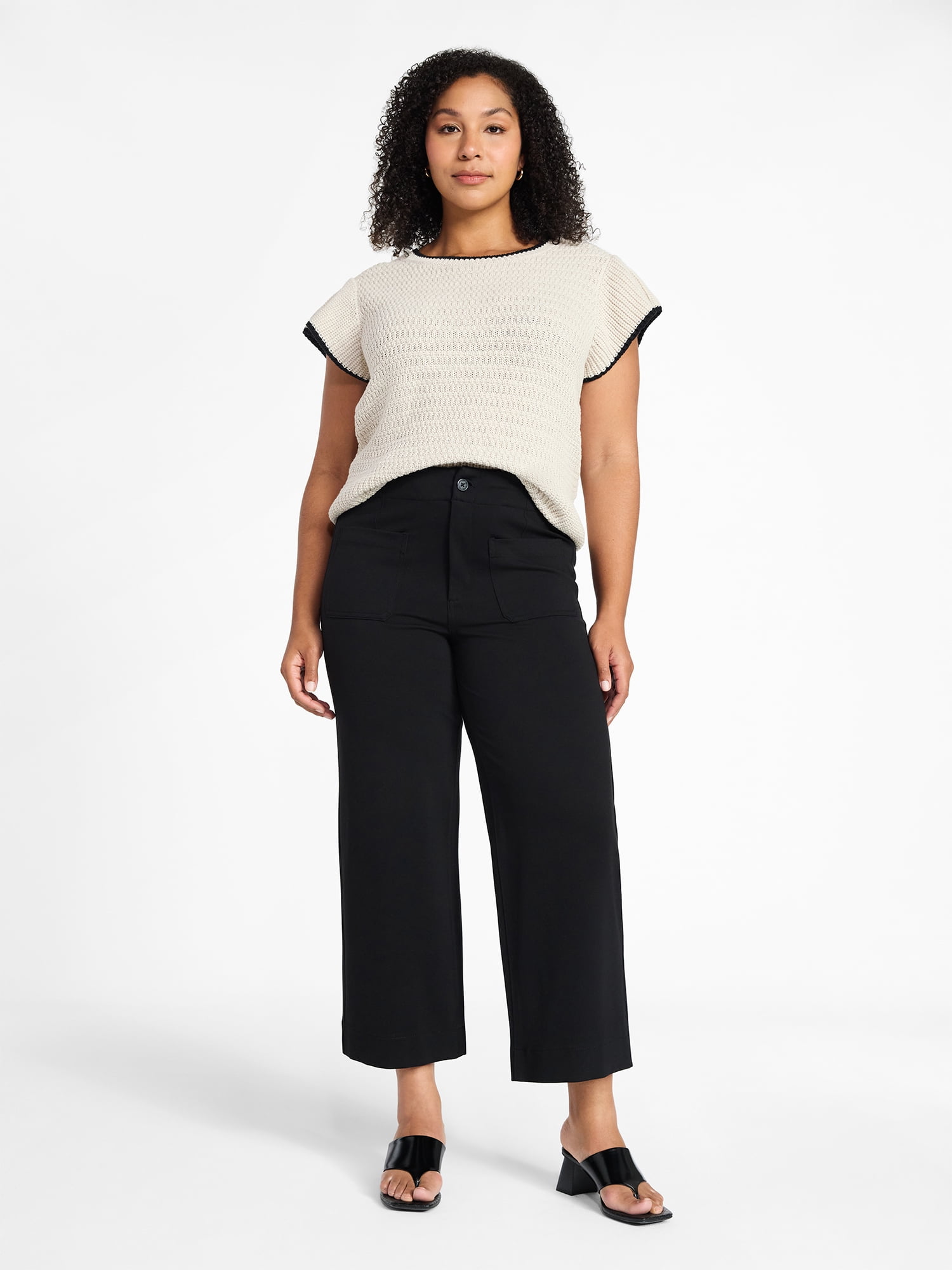 Time and Tru Women's Ponte Knit Patch Pocket Pants, 28" Inseam, Sizes 0-20